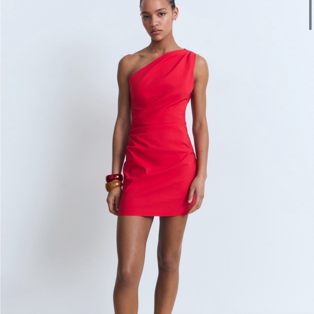 Mango Red Asymmetrical One-Shoulder Cocktail Dress